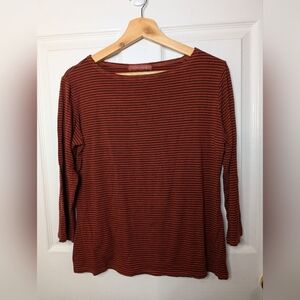 Cut Loose Womens Top Striped Size Small Orange Brown 3/4 Sleeve Piling